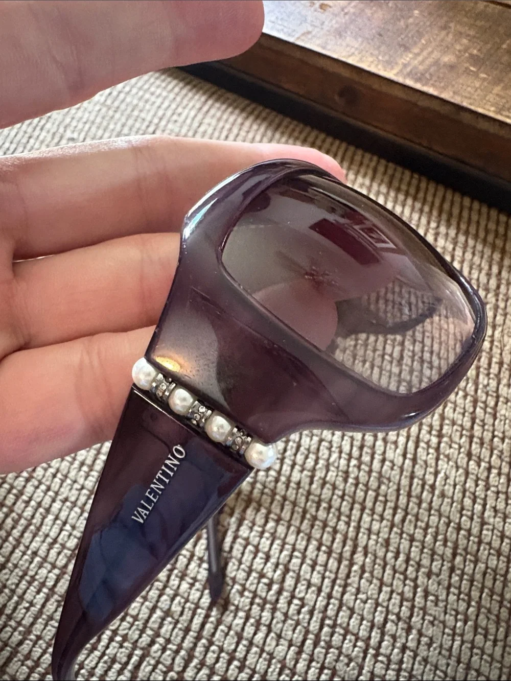Gorgeous Valentino Plum Sunglasses with Pearl Trim